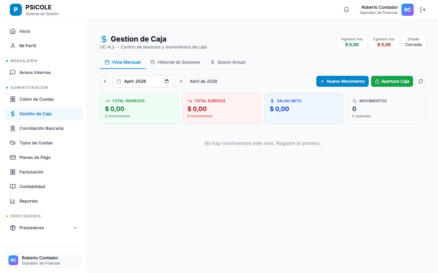 Modal de anulación de recibo con campo de motivo