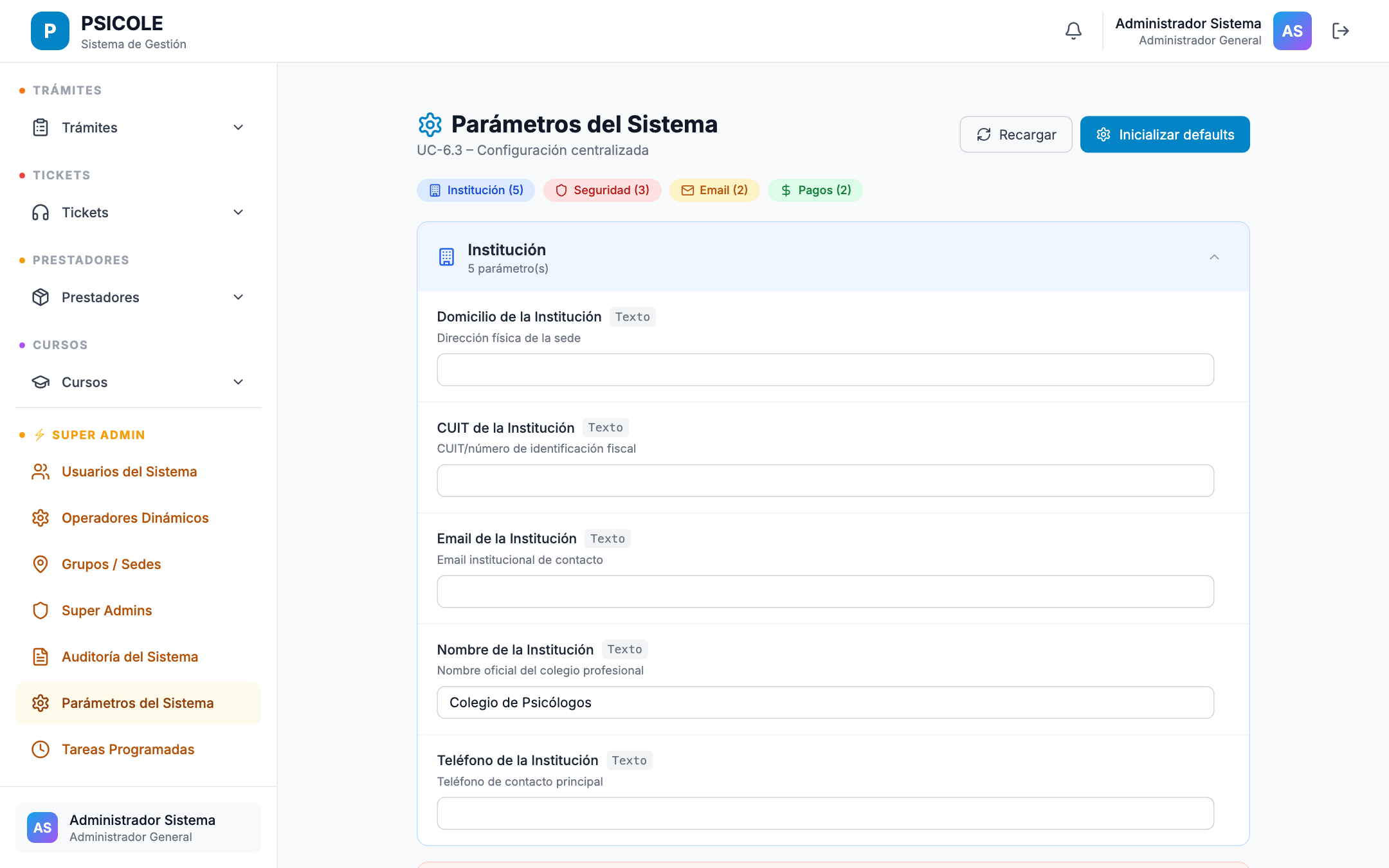 Panel de prueba SMTP con campo de email destino y resultado de conexión