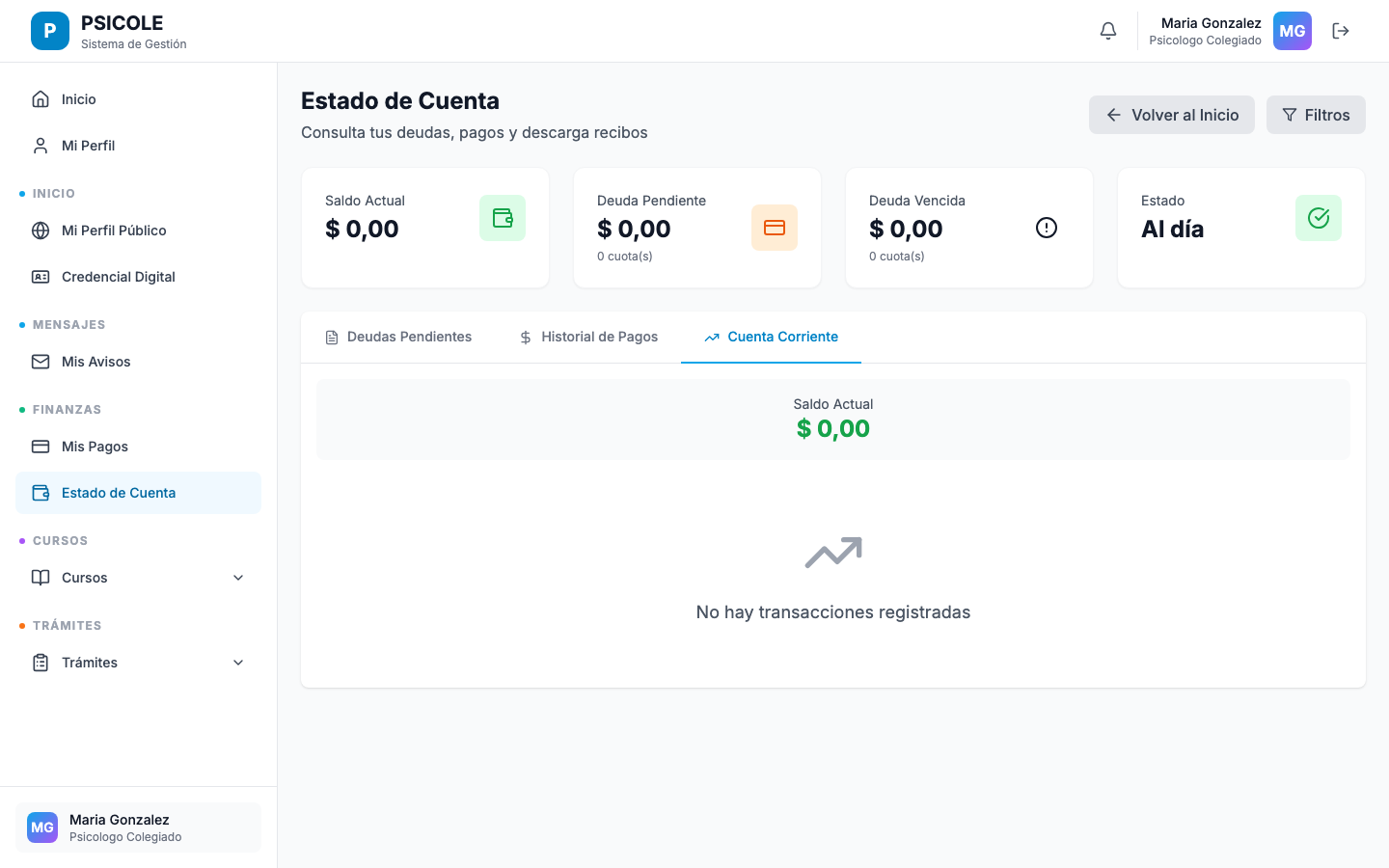 Pantalla de éxito de pago con número de recibo y enlace de descarga