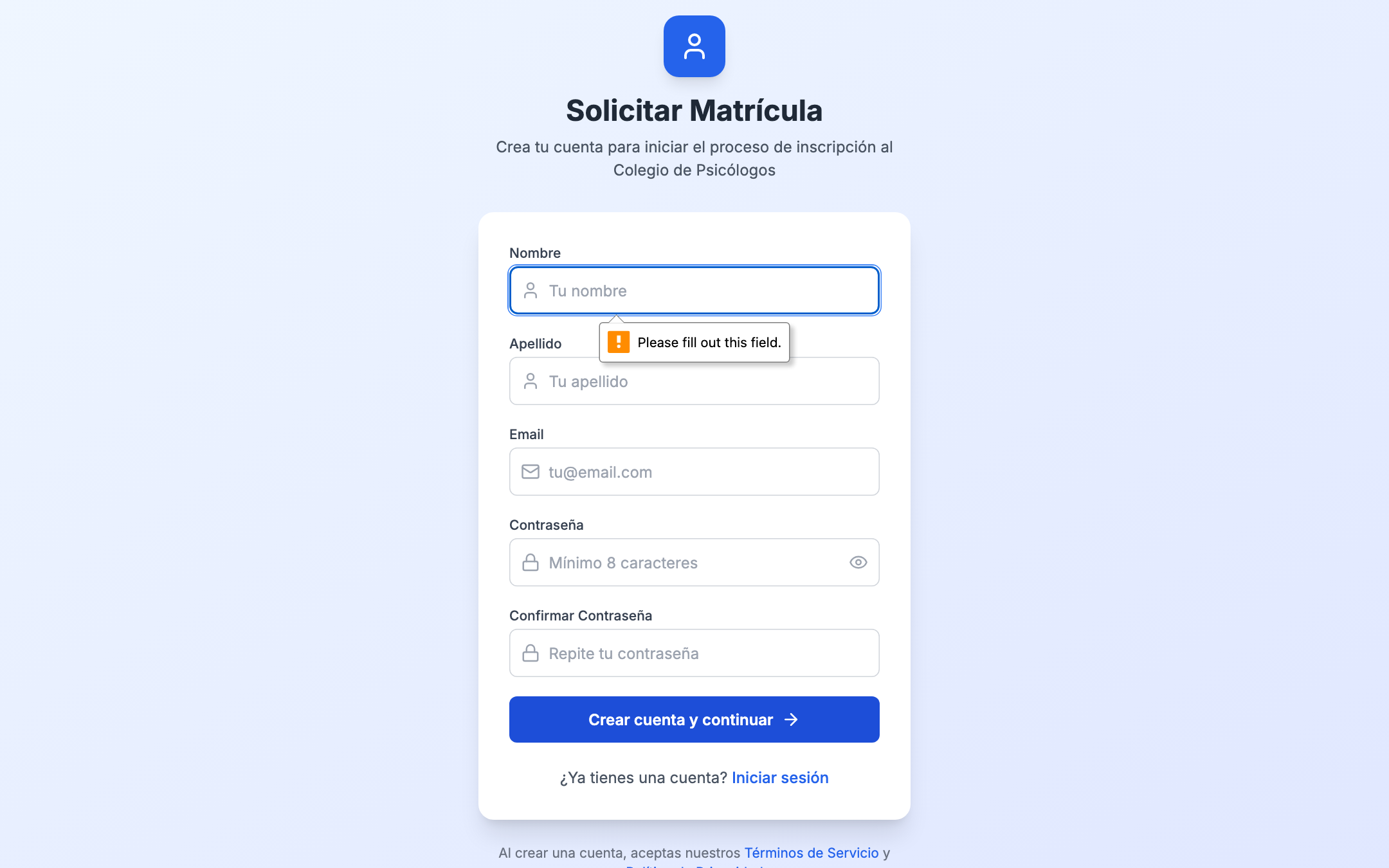 Panel de carga de documentos con indicadores de estado por tipo